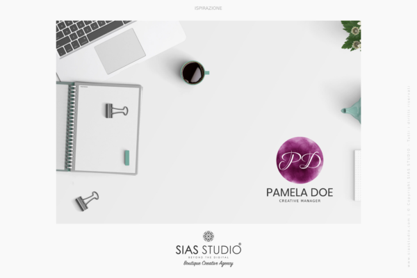 Design 11 - Applicazione logo alternativo Pamela Doe Design con acquarello viola
