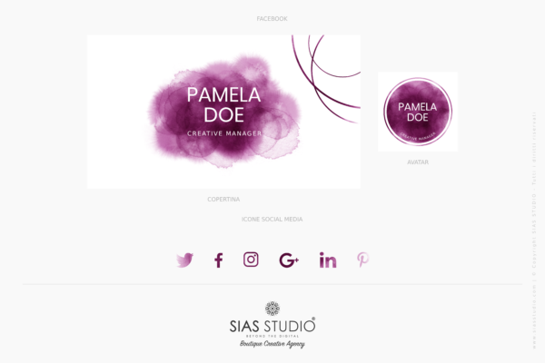 Design 9 - Facebook kit e icone social Pamela Doe Design con acquarello viola