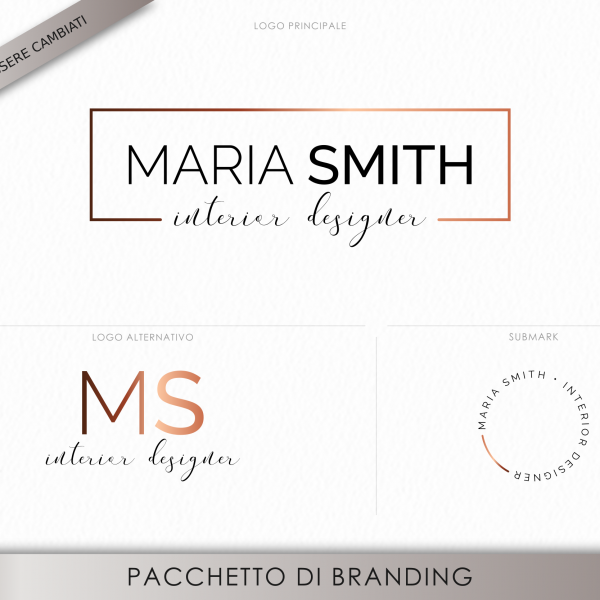 Pacchetto di branding precostruito "Maria Smith", Design moderno con cornice effetto rame