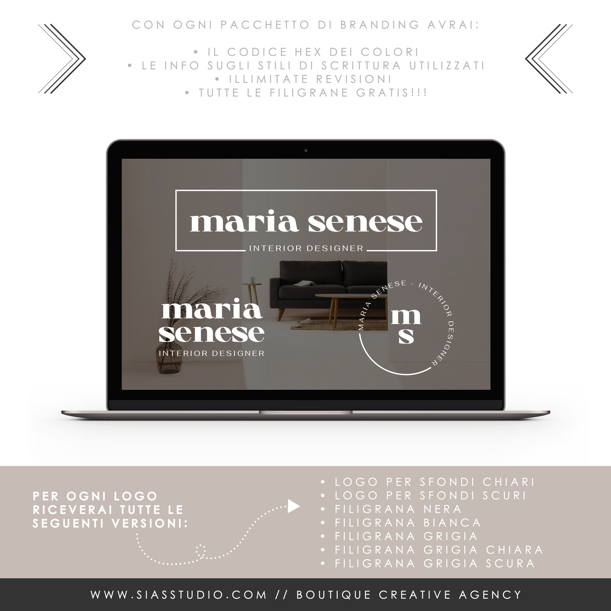 Maria Senese - Pacchetto di branding Filigrane bianche