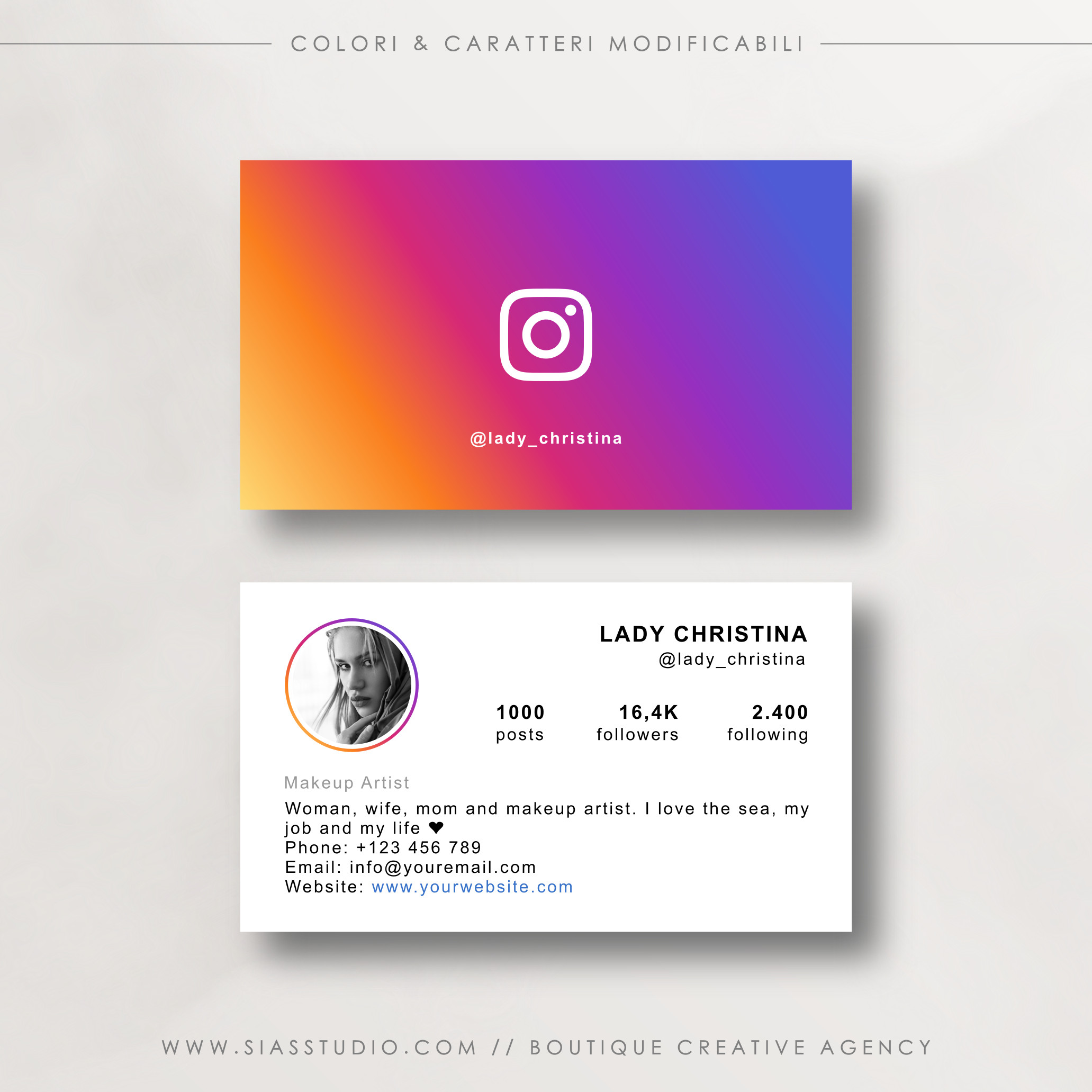 Lady Christina - Biglietto da visita con profilo Instagram - Sias Studio