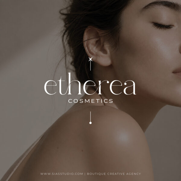 Logo semi-custom beauty Etherea Cosmetics dal design elegante e minimalista