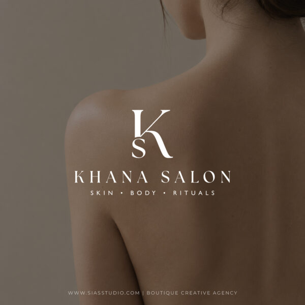 Logo semi-custom beauty Khana Salon con monogramma KS su immagine femminile